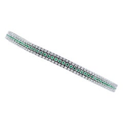 Esmeraldas, Diamantes, Pulsera Tenis Oro Blanco 14 Kilates