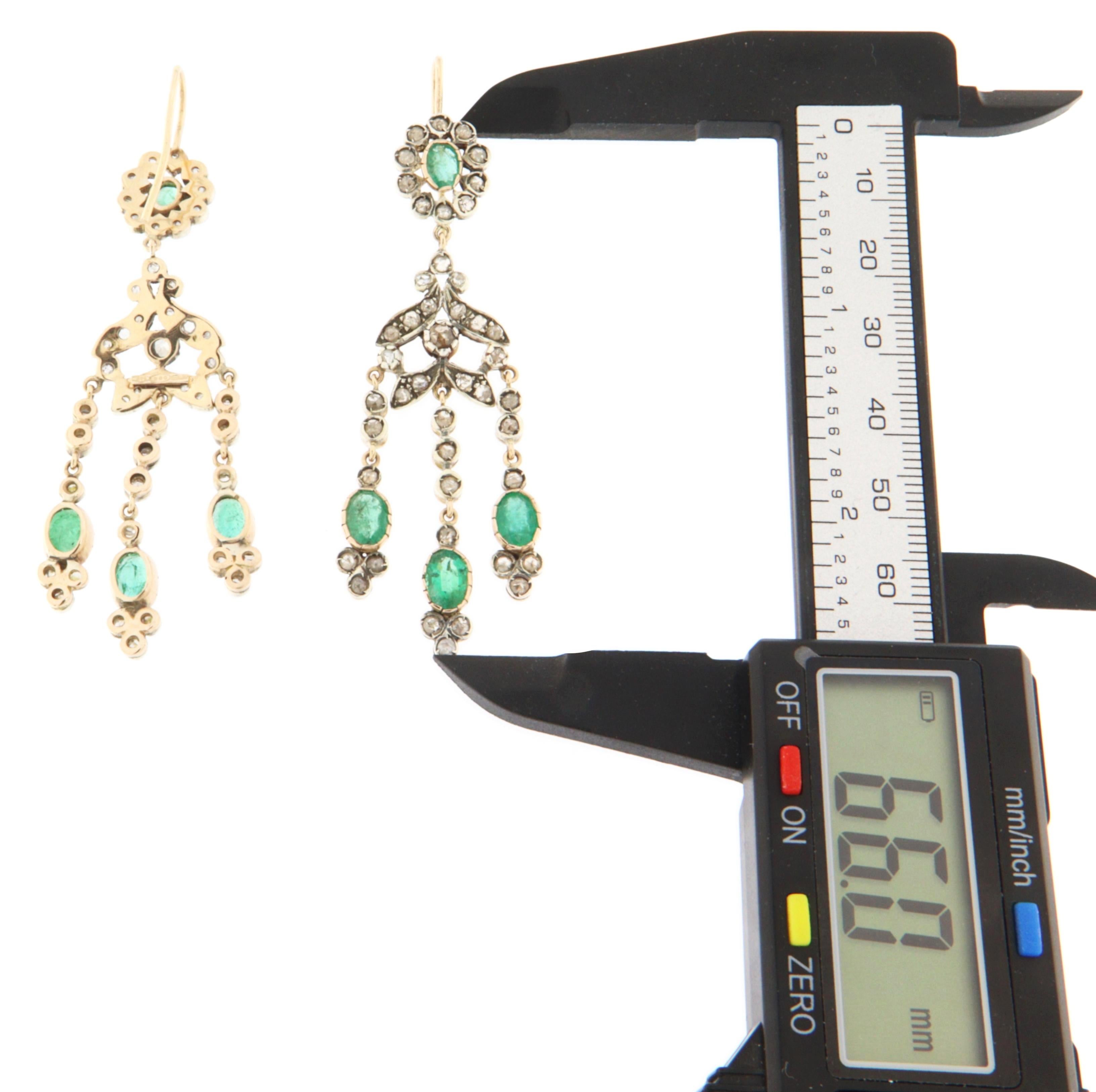 Emeralds Diamonds 14 Karat Yellow Gold Drop Earrings In New Condition For Sale In Marcianise, IT