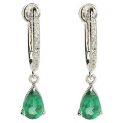 Emeralds Diamonds 18 Carats White Gold Sleepers Earrings