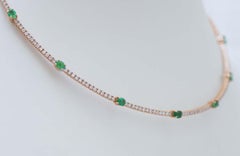 Emeralds, Diamonds, 18 Karat Rose Gold Necklace.