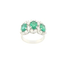 Emeralds Diamonds 18 Karat White Gold Cocktail Ring