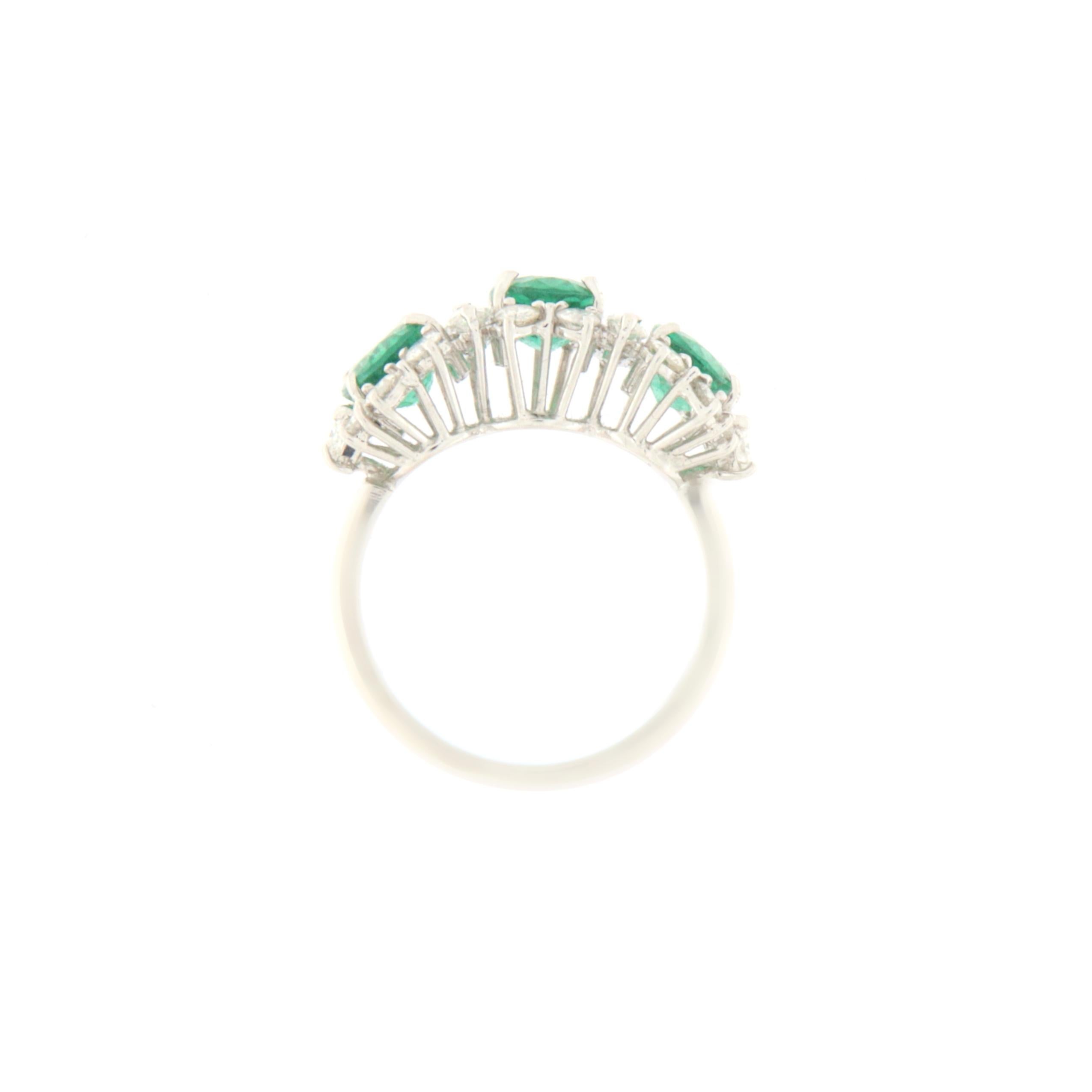 Brilliant Cut Emeralds Diamonds 18 Karat White Gold Cocktail Ring For Sale
