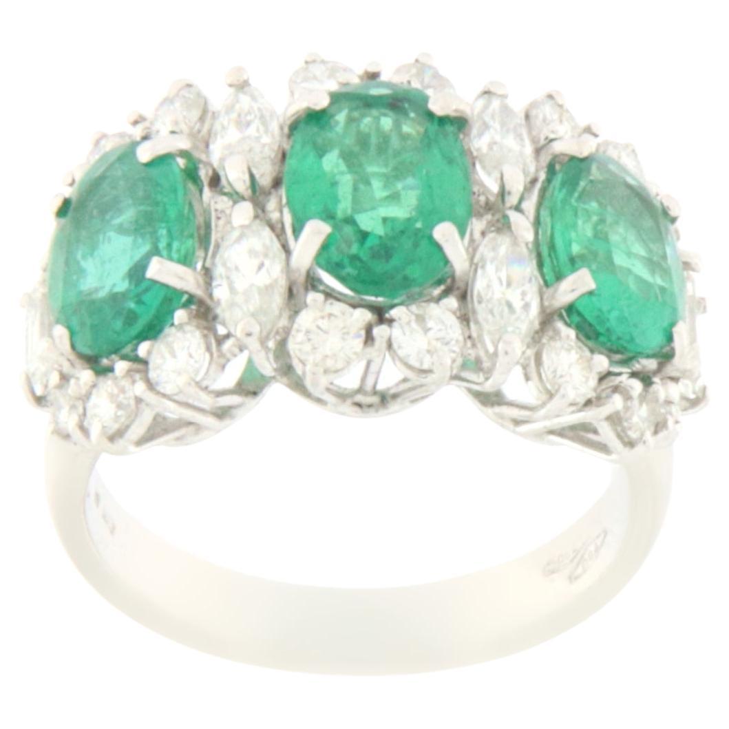 Emeralds Diamonds 18 Karat White Gold Cocktail Ring
