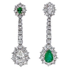 Vintage Emeralds, Diamonds, 18 Karat White Gold Dangle Earrings