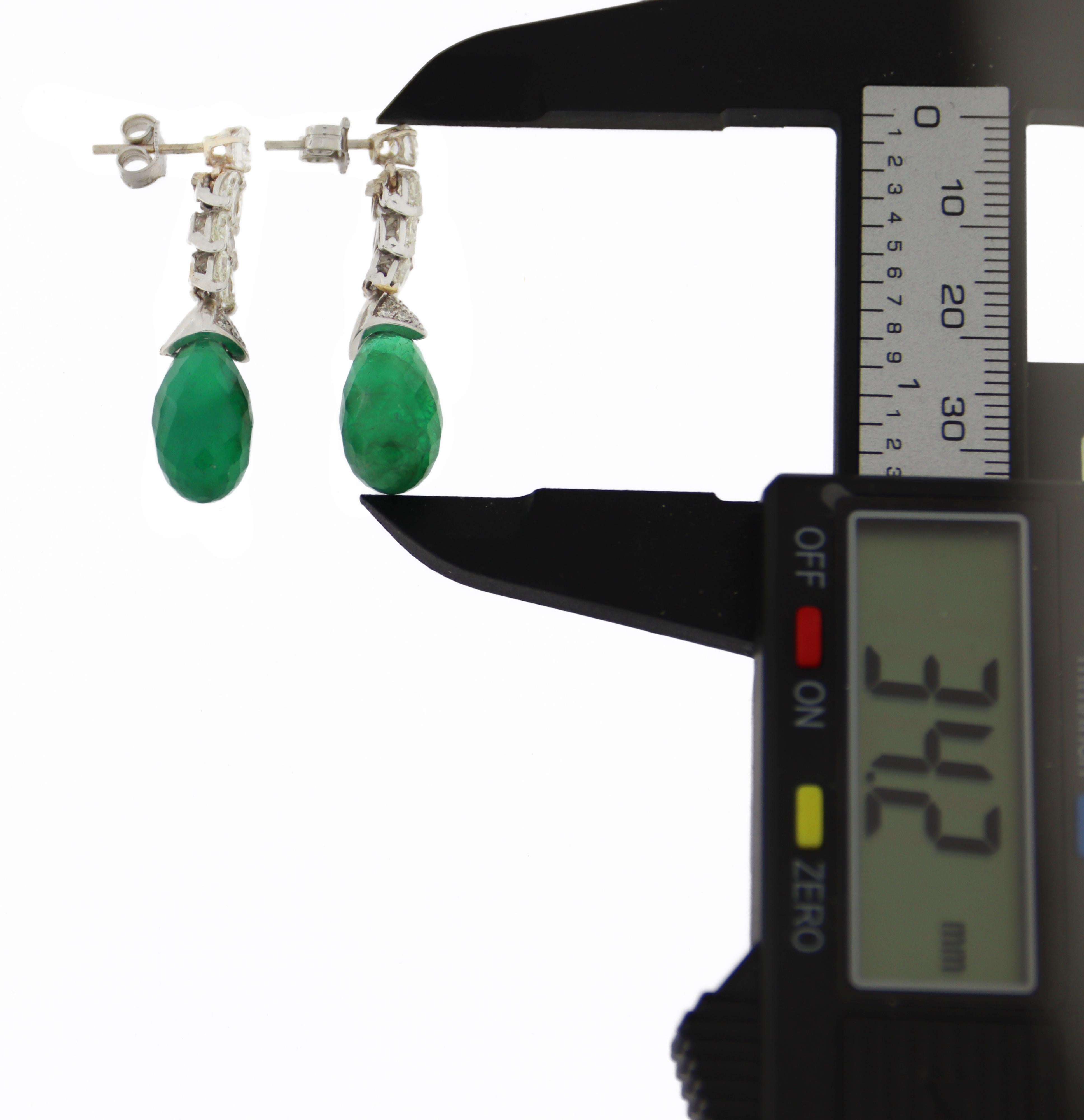 Emeralds Diamonds 18 Karat White Gold Drop Earrings For Sale 6