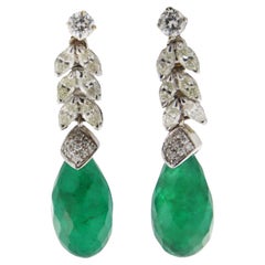 Pendientes Gota Esmeraldas Diamantes Oro Blanco 18 Kilates