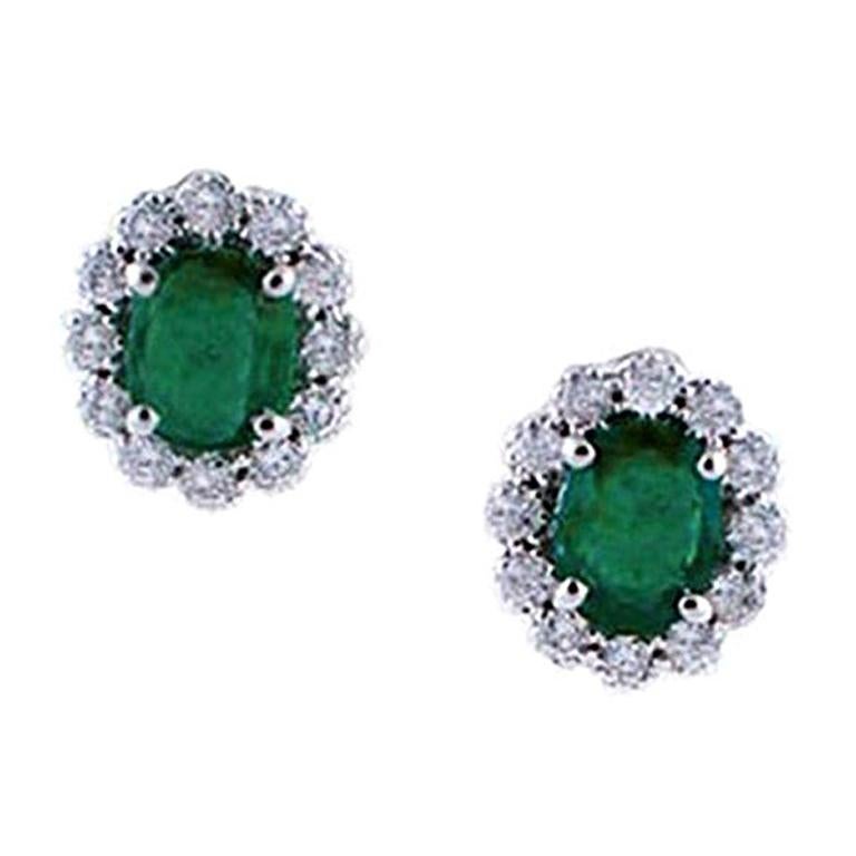 Emeralds, Diamonds, 18 Karat White Gold Flower Shaped Earrings