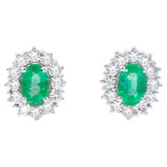Emeralds, Diamonds, 18 Karat White Gold Modern Earrings