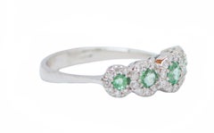 Emeralds, Diamonds, 18 Karat White Gold Ring.