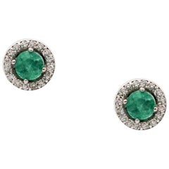 Emeralds, Diamonds 18 Karat White Gold Stud Earrings