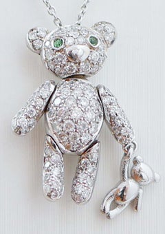 Esmeraldas, Diamantes, Oro Blanco 18 Kilates Collar Colgante Teddy