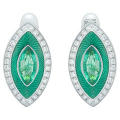 Emeralds Diamonds 18 Karat White Gold Tweed Marquise Earrings