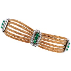 Emeralds, Diamonds, 18 Karat Yellow and White Gold Retrò Bracelet