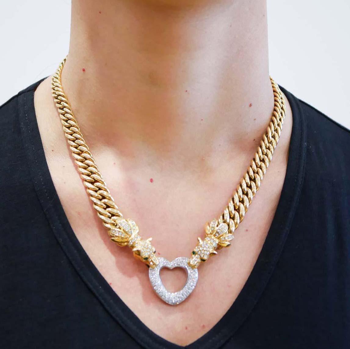 Emeralds, Diamonds, 18 Karat Yellow Gold and White Gold Necklace. 1