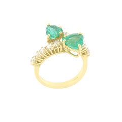Emeralds Diamonds 18 Karat Yellow Gold Cocktail Ring