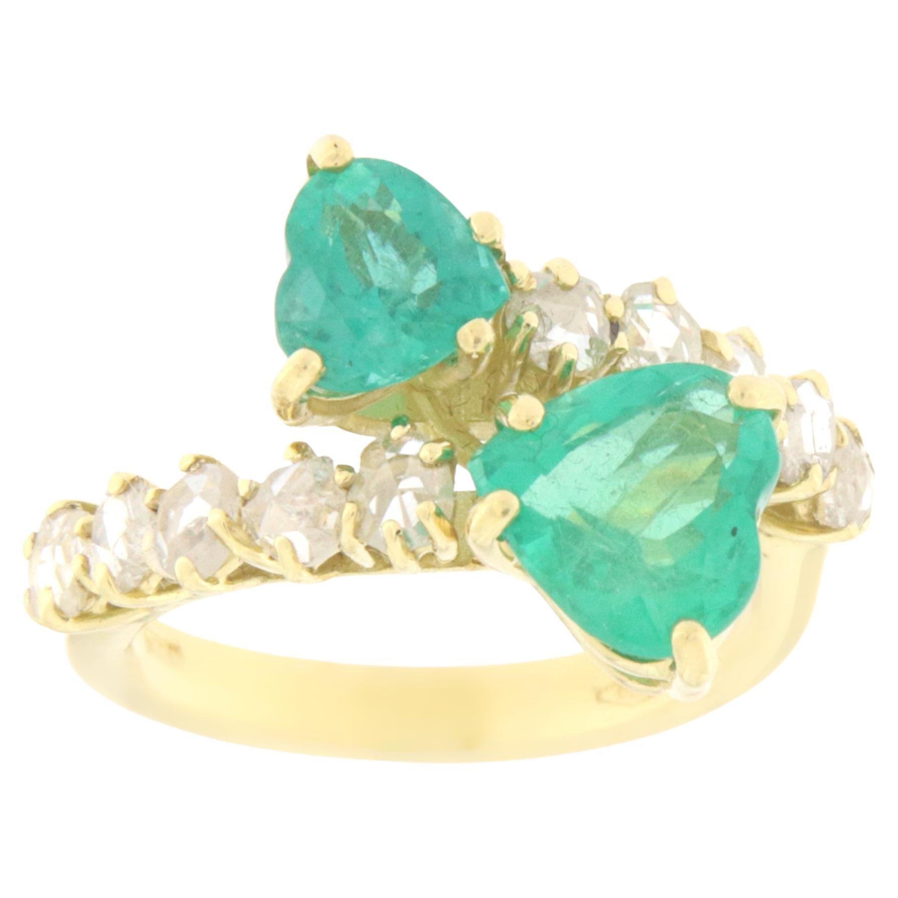 Emeralds Diamonds 18 Karat Yellow Gold Cocktail Ring
