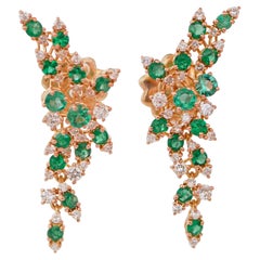 Emeralds, Diamonds 18 Karat Yellow Gold Earrings. Emeralds, Diamonds 18 Karat Yellow Gold Earrings.