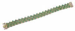 Esmeraldas, Diamantes, Oro Amarillo de 18 Kilates Pulsera Moderna.