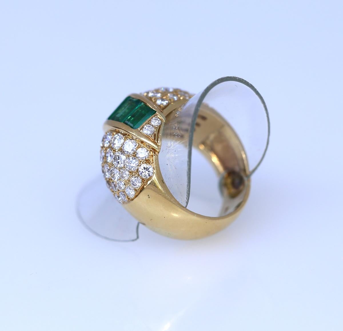 Women's Emeralds Diamonds 18K Yellow Gold Cocktail Ring, 2000