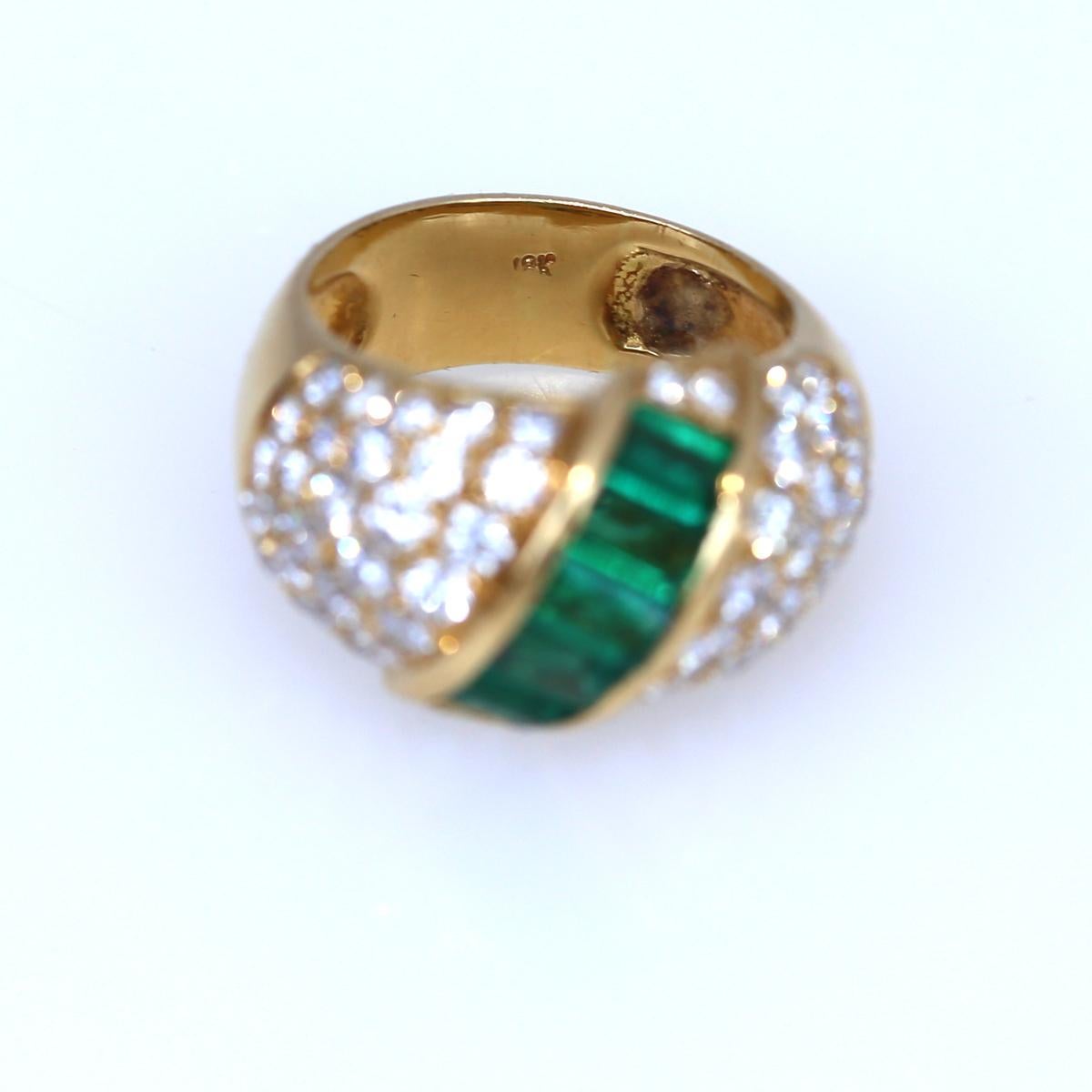 Emeralds Diamonds 18K Yellow Gold Cocktail Ring, 2000 1