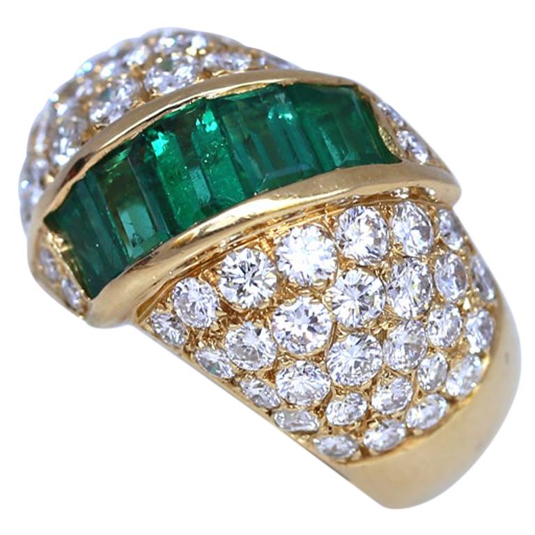 Emeralds Diamonds 18K Yellow Gold Cocktail Ring, 2000