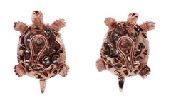 Emeralds, Diamonds 9 Karat Rose Gold and Silver Turtle Earrings