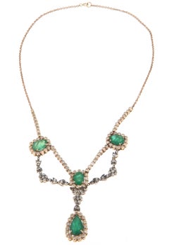 Emeralds Diamonds 9 Karat Yellow Gold Pendant Necklace