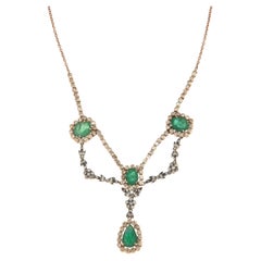 Emeralds Diamonds 9 Karat Yellow Gold Pendant Necklace
