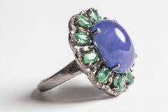 Emeralds, Diamonds and Tanzanite Dome Cocktail Ring
