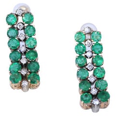 Emeralds Diamonds Flexible Earrings Yellow Gold, 1970