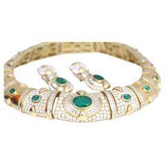 Collier d'oreilles serti d'émeraudes et de diamants en or jaune 18 carats, 1984