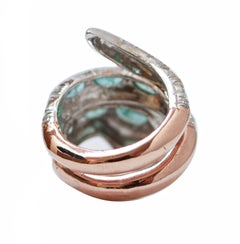 Emeralds, Diamonds, Pearls, Rose Gold and Silver Snake Ring.