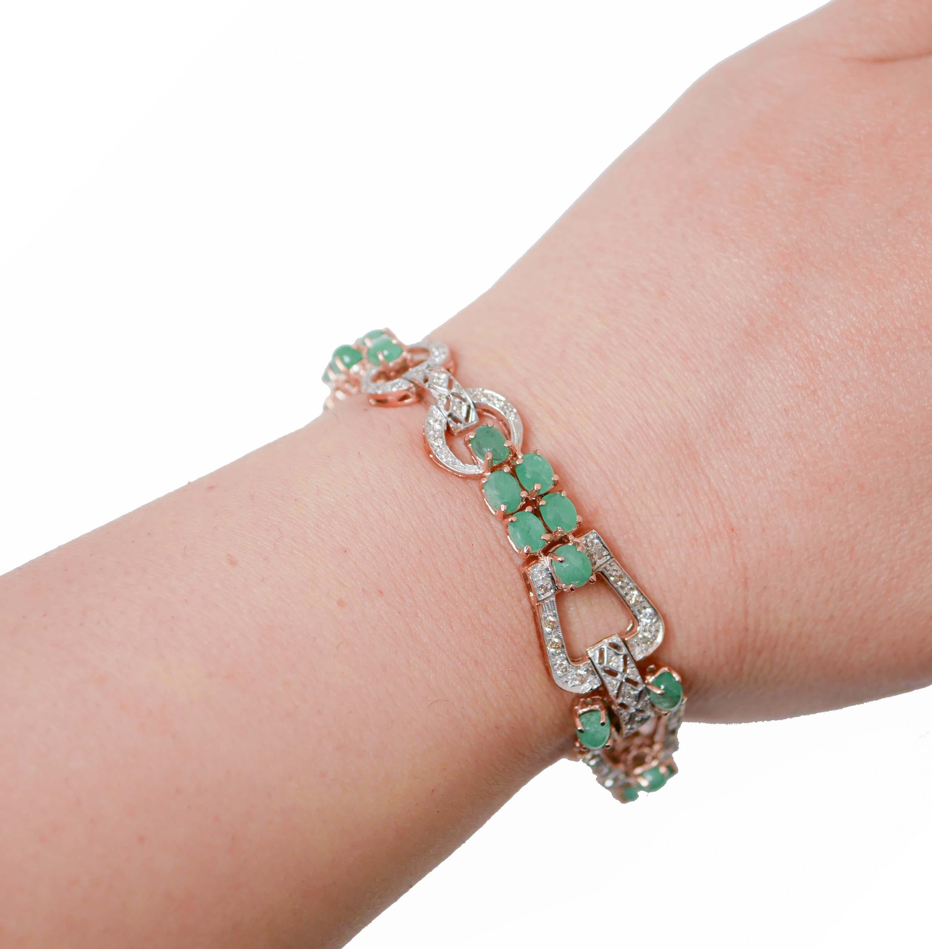 Emeralds, Diamonds, Rose Gold and Silver Bracelet. In Good Condition For Sale In Marcianise, Marcianise (CE)