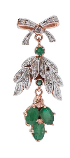 Emeralds, Diamonds, Rose Gold and Silver Earrings.
