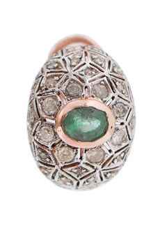 Emeralds, Diamonds, Rose Gold and Silver Earrings.