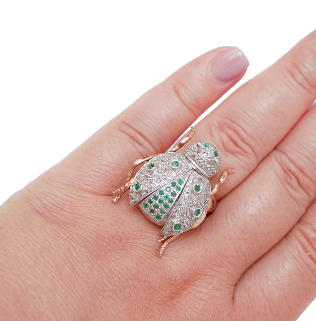 Emeraudes, diamants, bague en forme de coccinelle en or rose et en argent Bon état - En vente à Marcianise, Marcianise (CE)