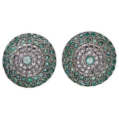 Emeralds, Diamonds, Rose Gold and Silver Retrò Earrings Vintage Emeralds, Diamonds, Rose Gold and Silver Retrò Earrings