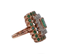 Emeralds, Diamonds, Rose Gold and Silver Ring.