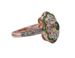 Smaragde, Diamanten, Rose Gold und Silber Ring.