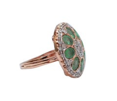 Smaragde, Diamanten, Rose Gold und Silber Ring.