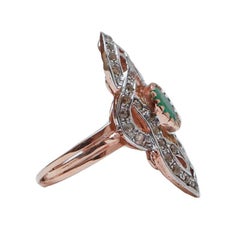 Emeralds, Diamonds, Rose Gold and Silver Ring.