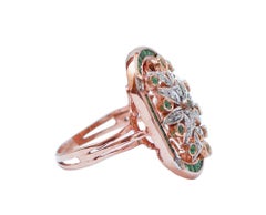 Anillo de Esmeraldas, Diamantes, Oro Rosa y Plata.