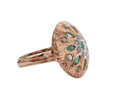 Emeralds, Diamonds, Rose Gold and Silver Ring.
