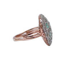 Emeralds, Diamonds, Rose Gold and Silver Ring.