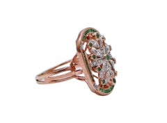 Smaragde, Diamanten, Rose Gold und Silber Ring.