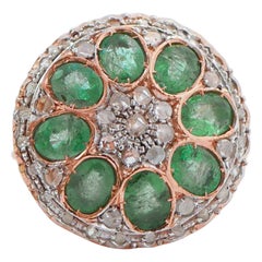 Emeralds, Diamonds, Rose Gold and Silver Ring.