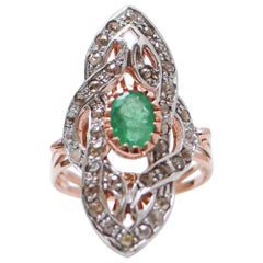 Emeralds, Diamonds, Rose Gold and Silver Ring.