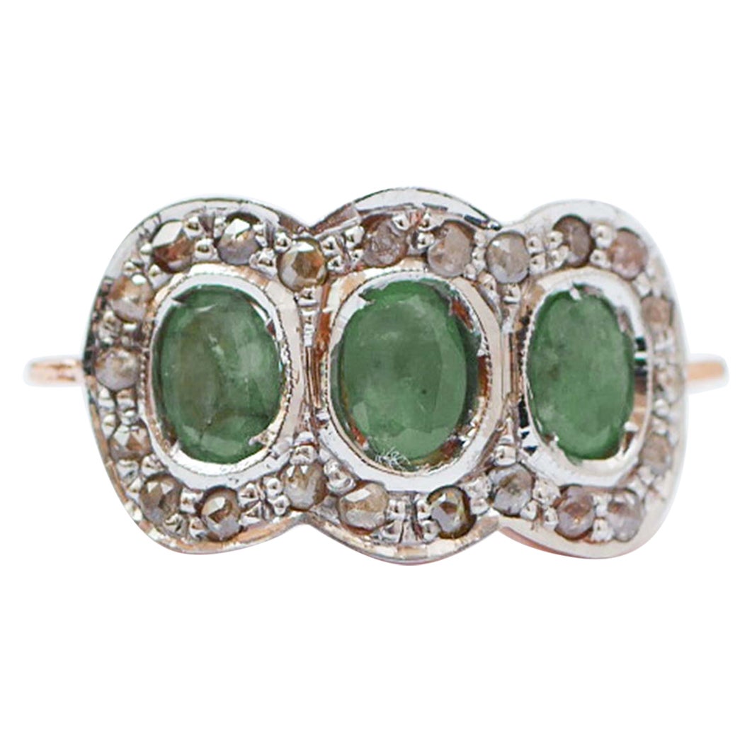 Emeralds, Diamonds, Rose Gold and Silver Ring.
