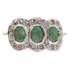 Anillo de Esmeraldas, Diamantes, Oro Rosa y Plata.
