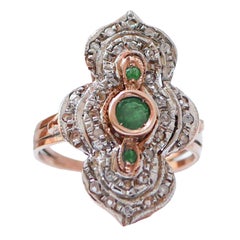 Emeralds, Diamonds, Rose Gold and Silver Ring.
